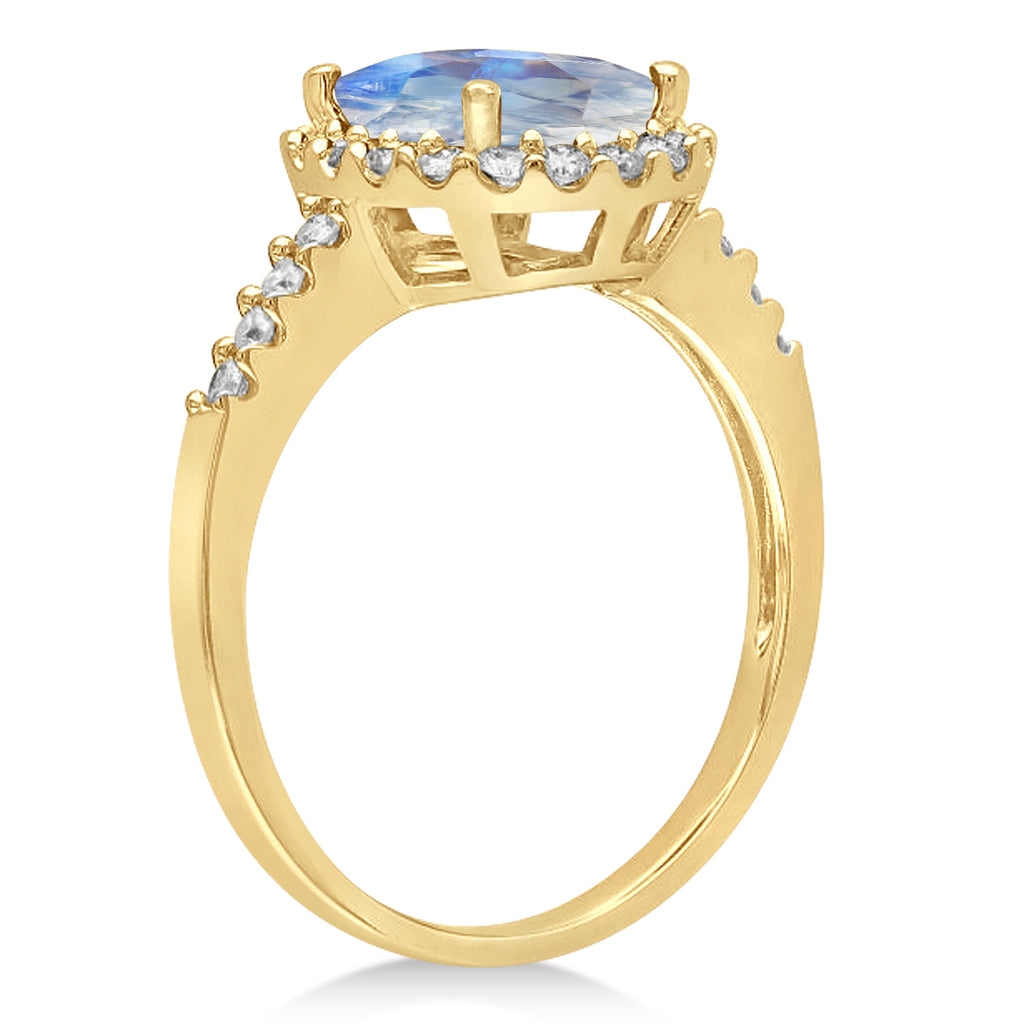 Oval Moonstone & Halo Diamond Engagement Ring 14k Yellow Gold 1.42ct