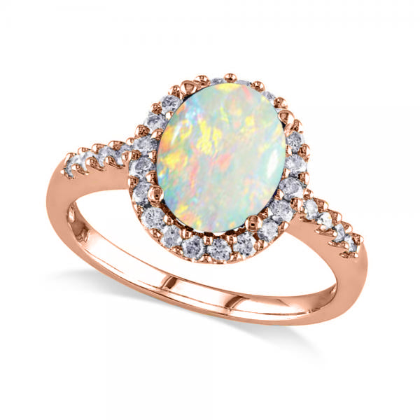Oval Lab Opal & Halo Lab Grown Diamond Engagement Ring 14k Rose Gold 2.07ct