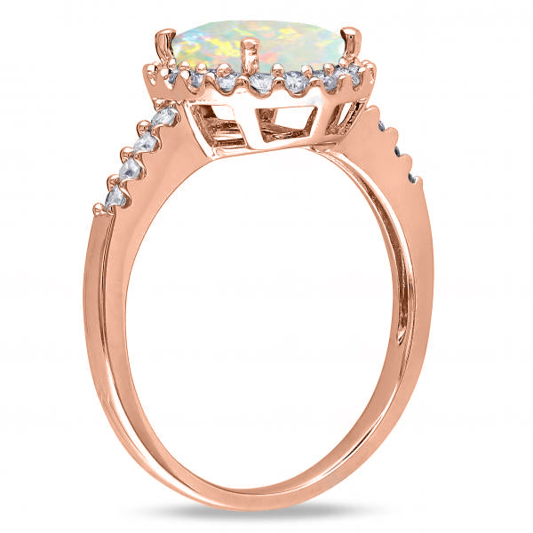 Oval Lab Opal & Halo Lab Grown Diamond Engagement Ring 14k Rose Gold 2.07ct