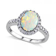 Oval Lab Opal & Halo Lab Diamond Engagement Ring 14k White Gold 2.07ct