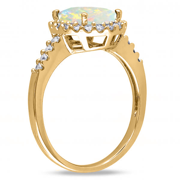 Oval Lab Opal & Halo Lab Grown Diamond Engagement Ring 14k Yellow Gold 2.07ct