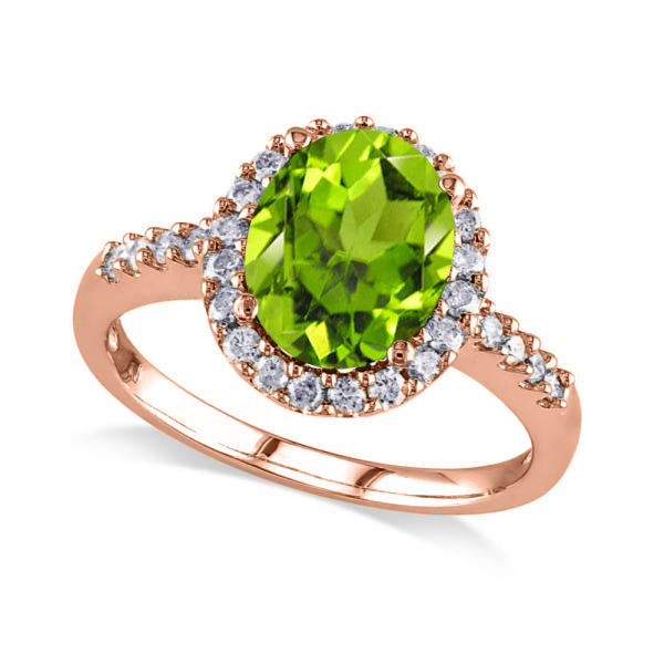 Oval Peridot & Halo Diamond Engagement Ring 14k Rose Gold 2.67ct