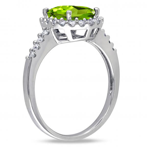 Oval Peridot & Halo Diamond Engagement Ring 14k White Gold 2.67ct