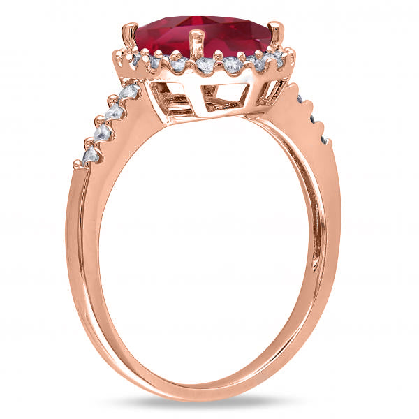 Oval Lab Ruby & Halo Lab Grown Diamond Engagement Ring 14k Rose Gold 3.57ct