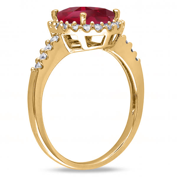 Oval Lab Ruby & Halo Lab Grown Diamond Engagement Ring 14k Yellow Gold 3.57ct