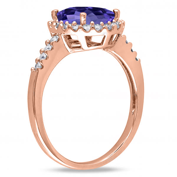Oval Lab Tanzanite & Halo Lab Grown Diamond Engagement Ring 14k Rose Gold 3.57ct