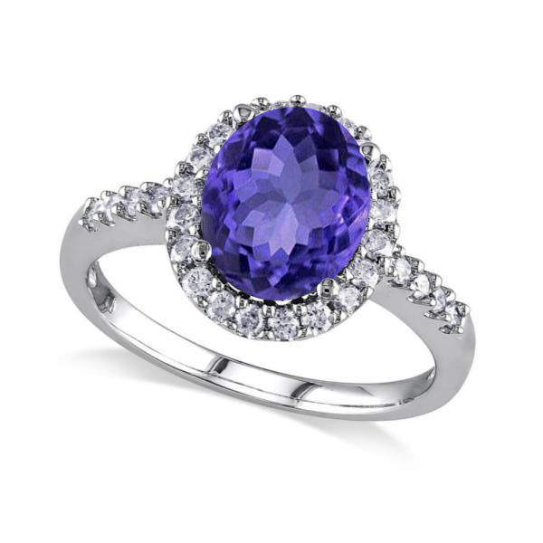 Oval Tanzanite & Halo Diamond Engagement Ring 14k White Gold 3.57ct