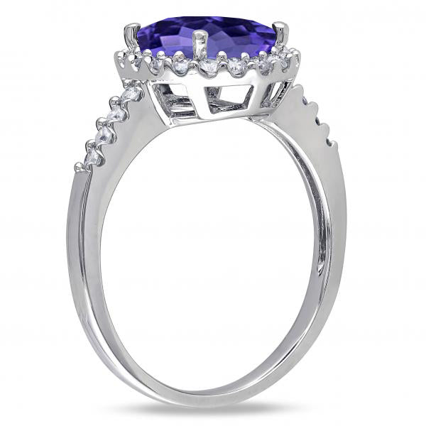 Oval Tanzanite & Halo Diamond Engagement Ring 14k White Gold 3.57ct