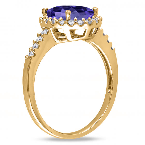 Oval Lab Tanzanite & Halo Lab Grown Diamond Engagement Ring 14k Yellow Gold 3.57ct