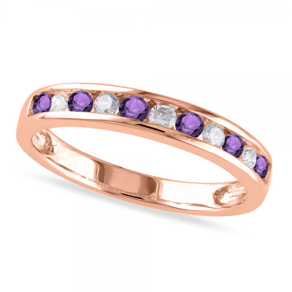 Channel Set Round Amethyst & Diamond Wedding Band 14k Rose Gold (0.50ct)