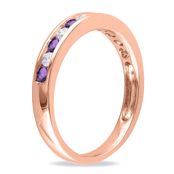 Channel Set Round Amethyst & Diamond Wedding Band 14k Rose Gold (0.50ct)