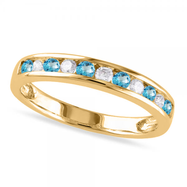 Channel Set Round Blue Topaz & Diamond Wedding Band 14k Yellow Gold (0.50ct)