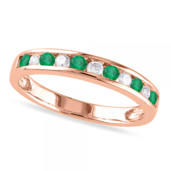 Channel Set Round Emerald & Diamond Wedding Band 14k Rose Gold (0.56ct)