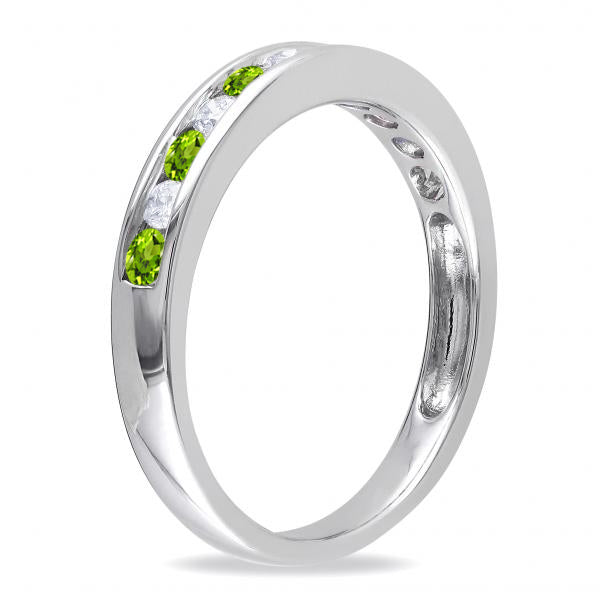 Channel Set Round Peridot & Diamond Wedding Band 14k White Gold (0.56ct)