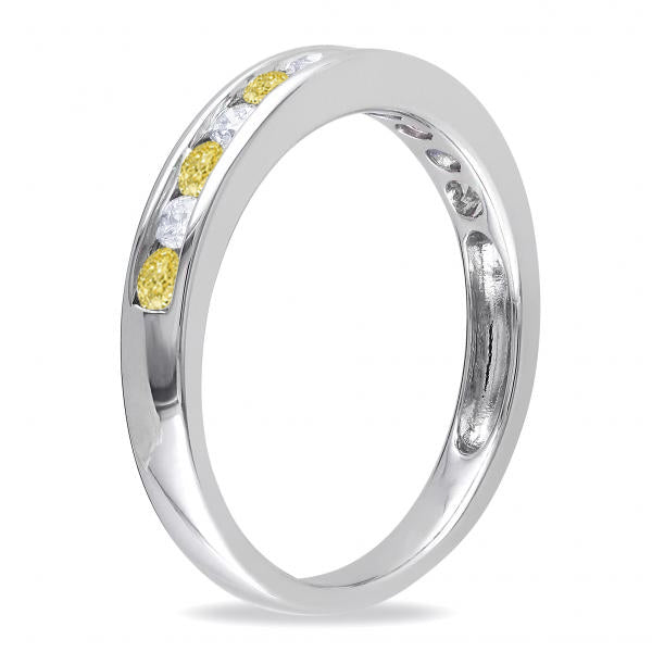 Channel Set Yellow & White Diamond Wedding Band 14k White Gold (0.44ct)