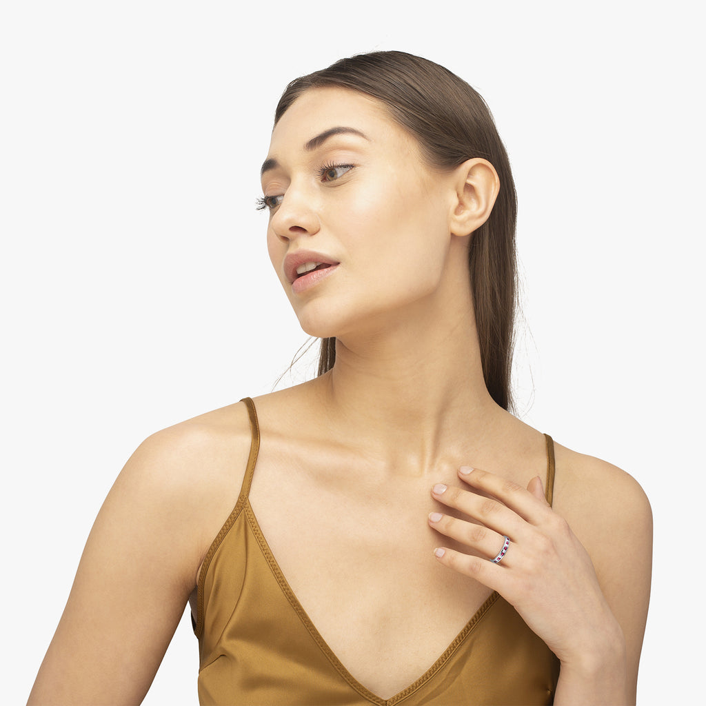 Channel Set Round Ruby & Diamond Wedding Band 14k White Gold (0.62ct)