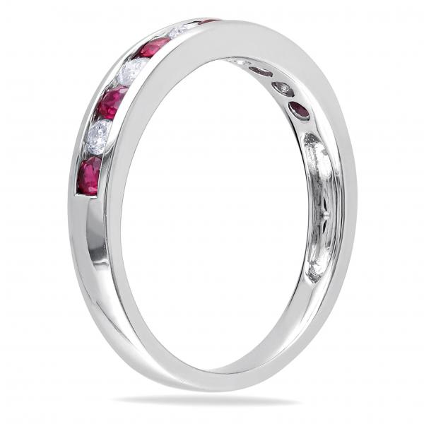 Channel Set Round Ruby & Diamond Wedding Band 14k White Gold (0.62ct)