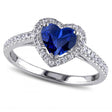 Heart Shaped Blue Sapphire & Diamond Halo Engagement Ring 14k White Gold 1.50ct