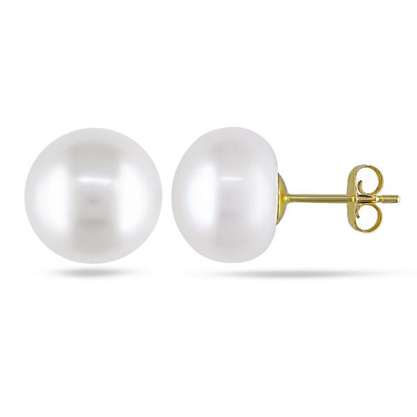 Cultured Freshwater White Pearl Stud Earrings 14k Yellow Gold 10-11mm