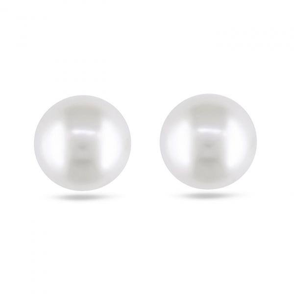 Cultured Freshwater White Pearl Stud Earrings 14k Yellow Gold 10-11mm