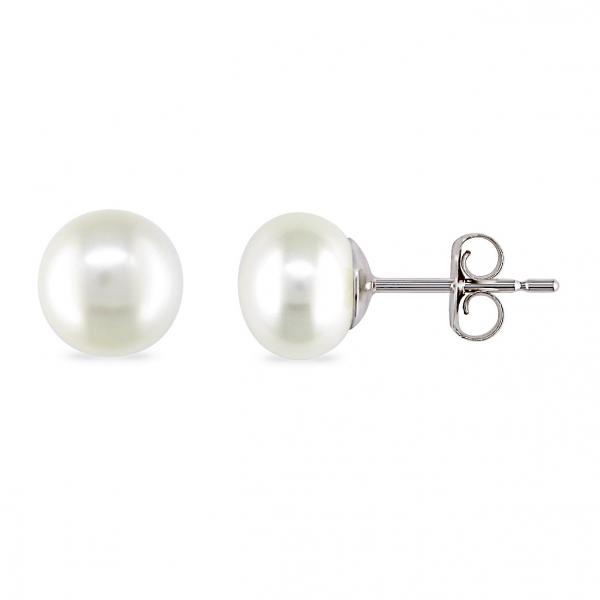 Cultured Freshwater Button Pearl Stud Earrings 14k White Gold 6-7mm