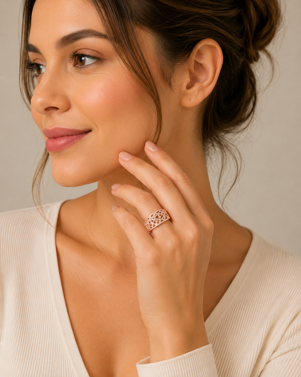 Ladies Pave Set Filigree Diamond Ring 14k Rose Gold 0.10ct