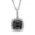 Black & White Diamond Square Halo Pendant Necklace 14k White Gold 1ct