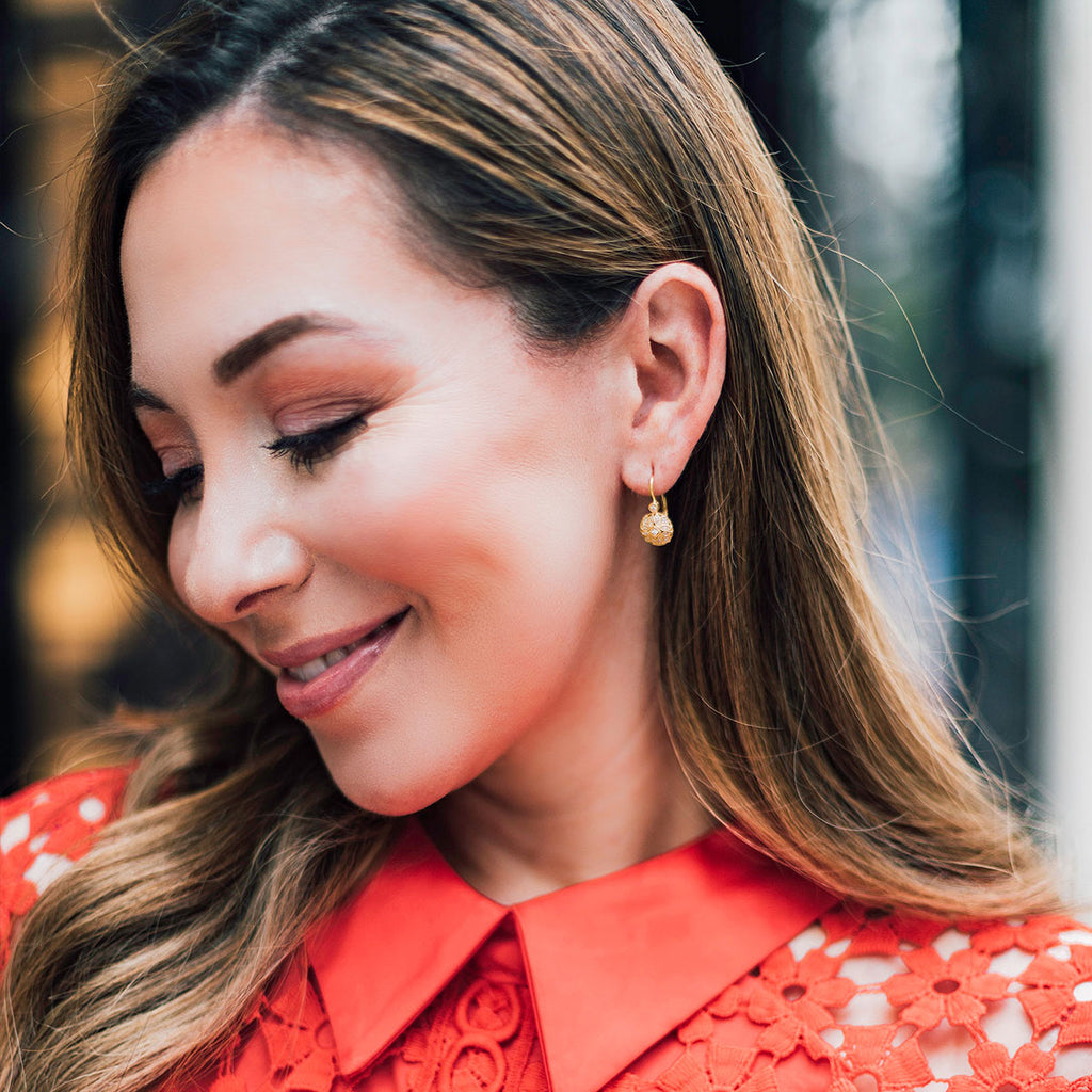 Vintage Style Leverback Diamond Earrings Floral 14k Yellow Gold 0.15ct