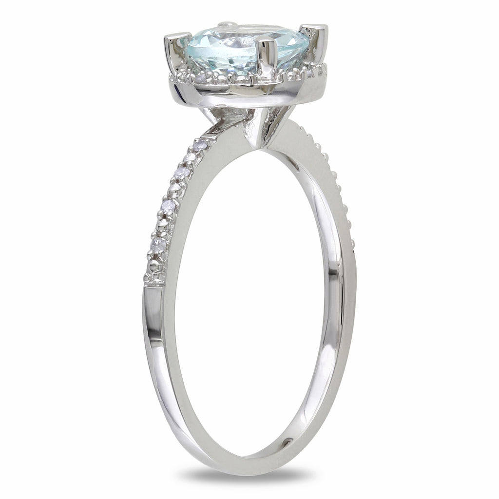 Diamond & Round Aquamarine Fashion Ring Sterling Silver (1.19ct)