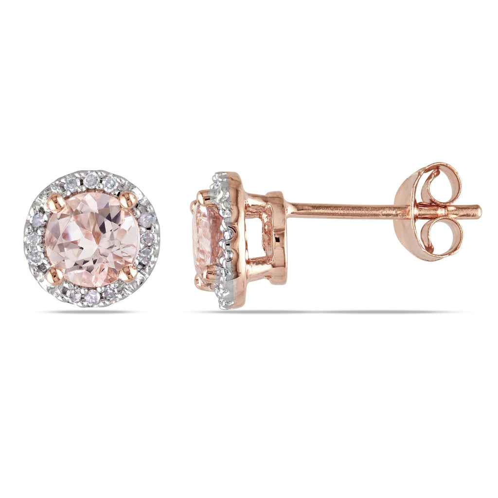 Diamond & Morganite Ear Pin Stud Earrings Rose Sterling Silver (1.07ct)