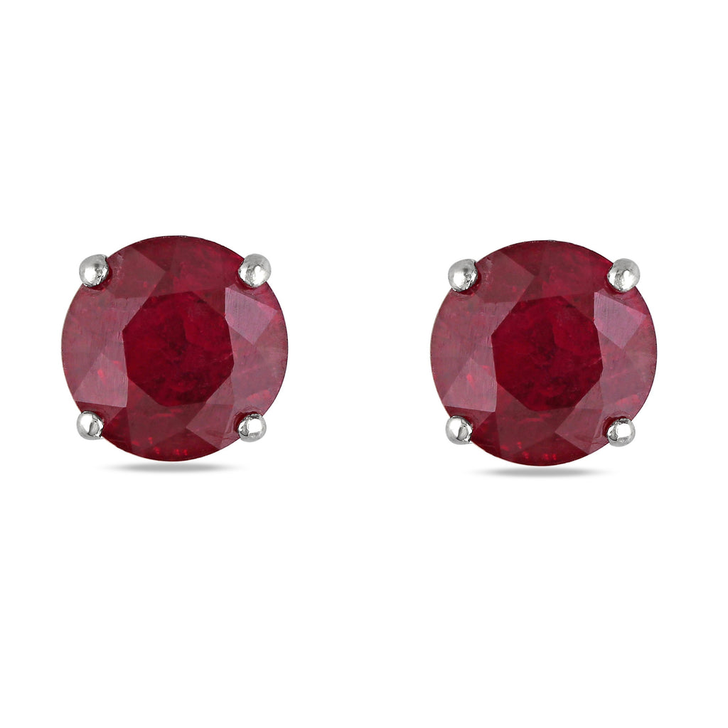 Red Ruby Ear Pin Stud Earrings 14k White Gold (1.10ct)