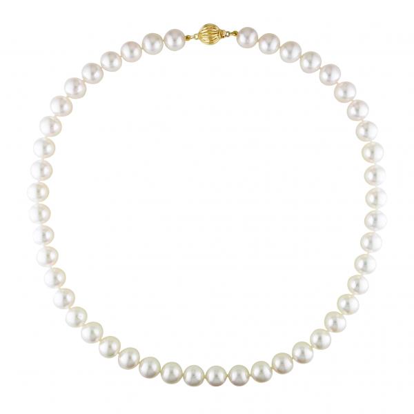 Cultured Akoya White Pearl Necklace 14k Yellow Gold (9-9.5mm)