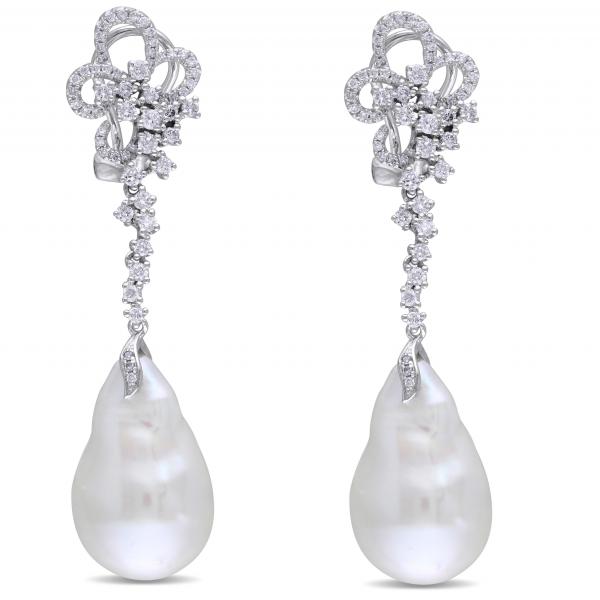 Baroque Freshwater Pearl Flower Earrings 14k W Gold (13-13.5mm 1.00ct)