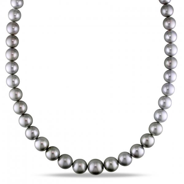 Graduating Tahitian Black Pearl Strand Necklace 14k White Gold 9-12.5mm