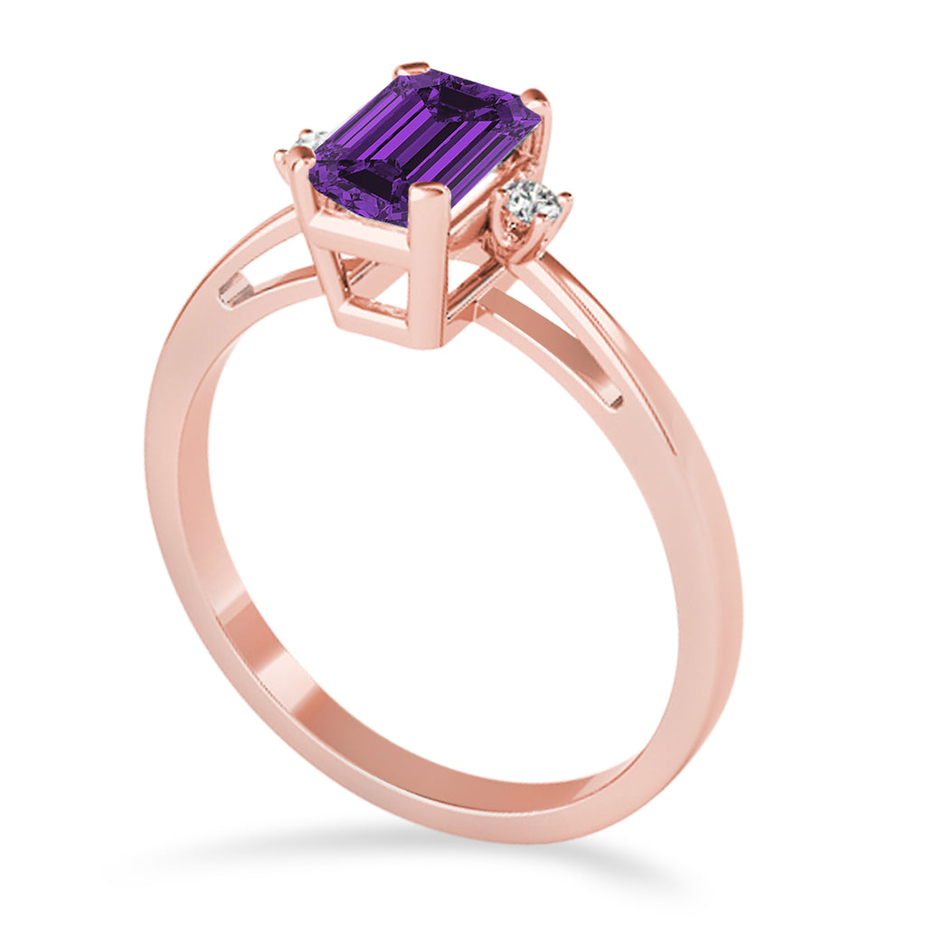 Amethyst Emerald Cut Three-Stone Ring 14k Rose Gold (1.04ct)