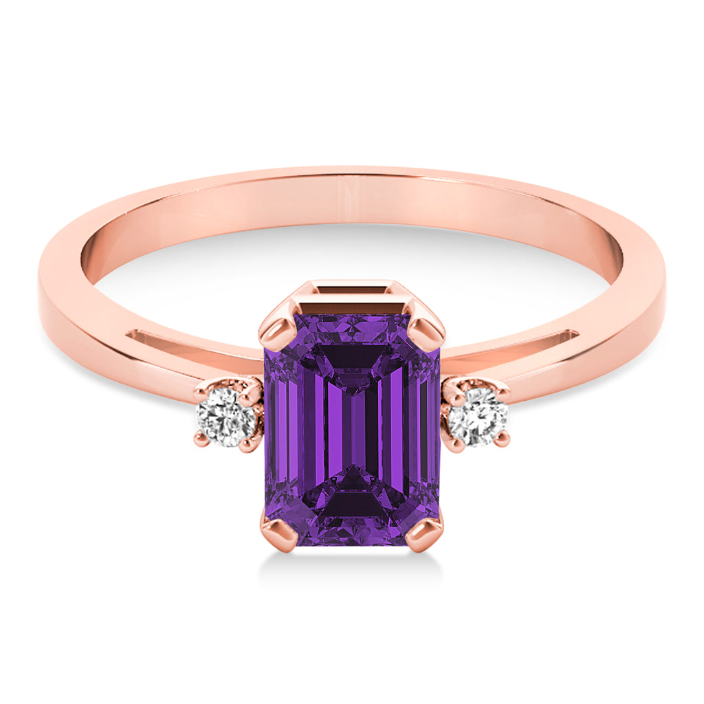 Amethyst Emerald Cut Three-Stone Ring 14k Rose Gold (1.04ct)