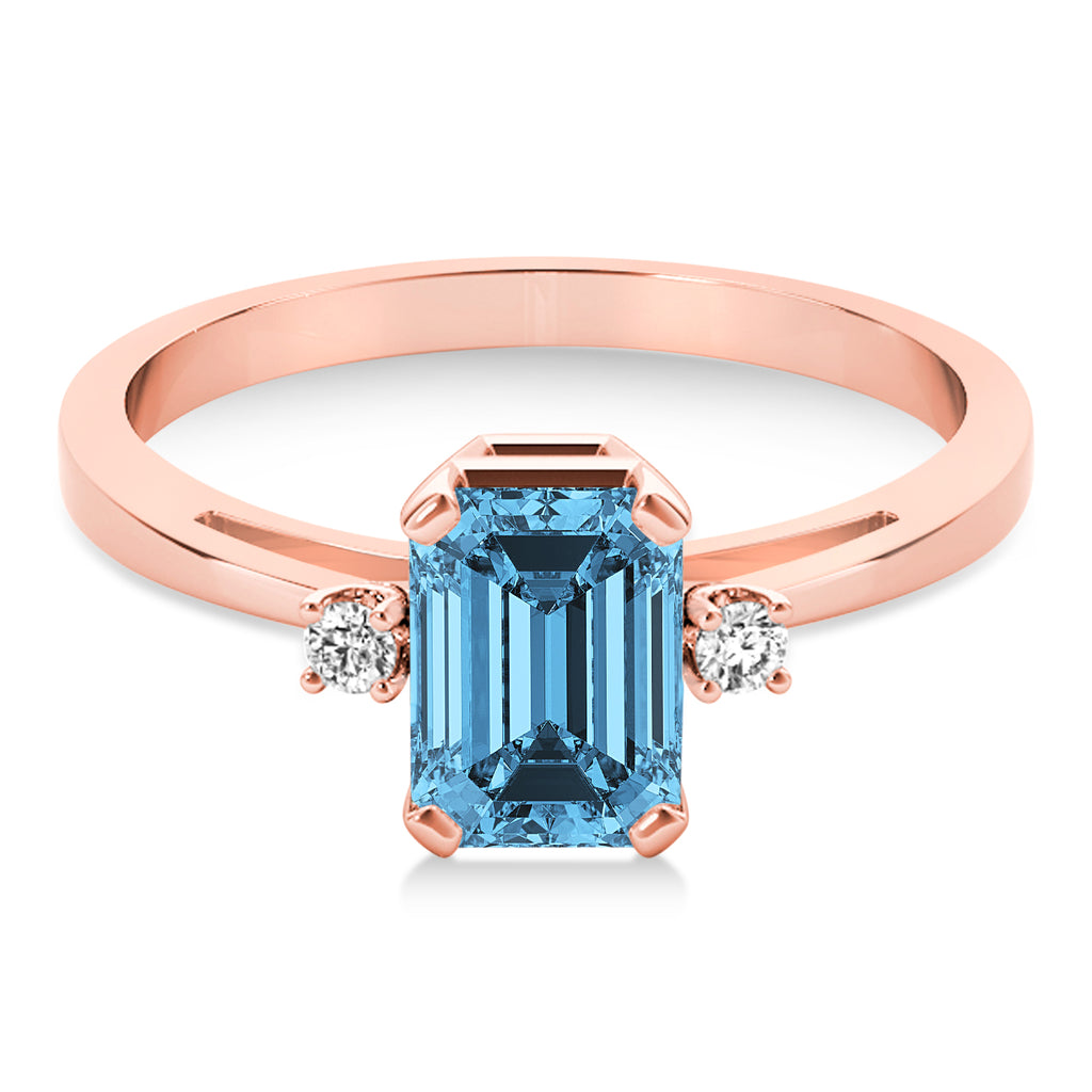 Blue Topaz Emerald Cut Three-Stone Ring 14k Rose Gold (1.04ct)