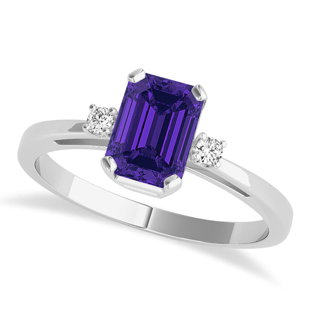 Tanzanite Emerald Cut Three-Stone Ring 14k White Gold (1.04ct)