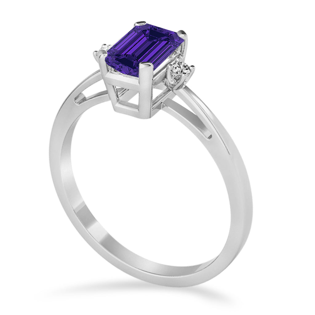 Tanzanite Emerald Cut Three-Stone Ring 14k White Gold (1.04ct)
