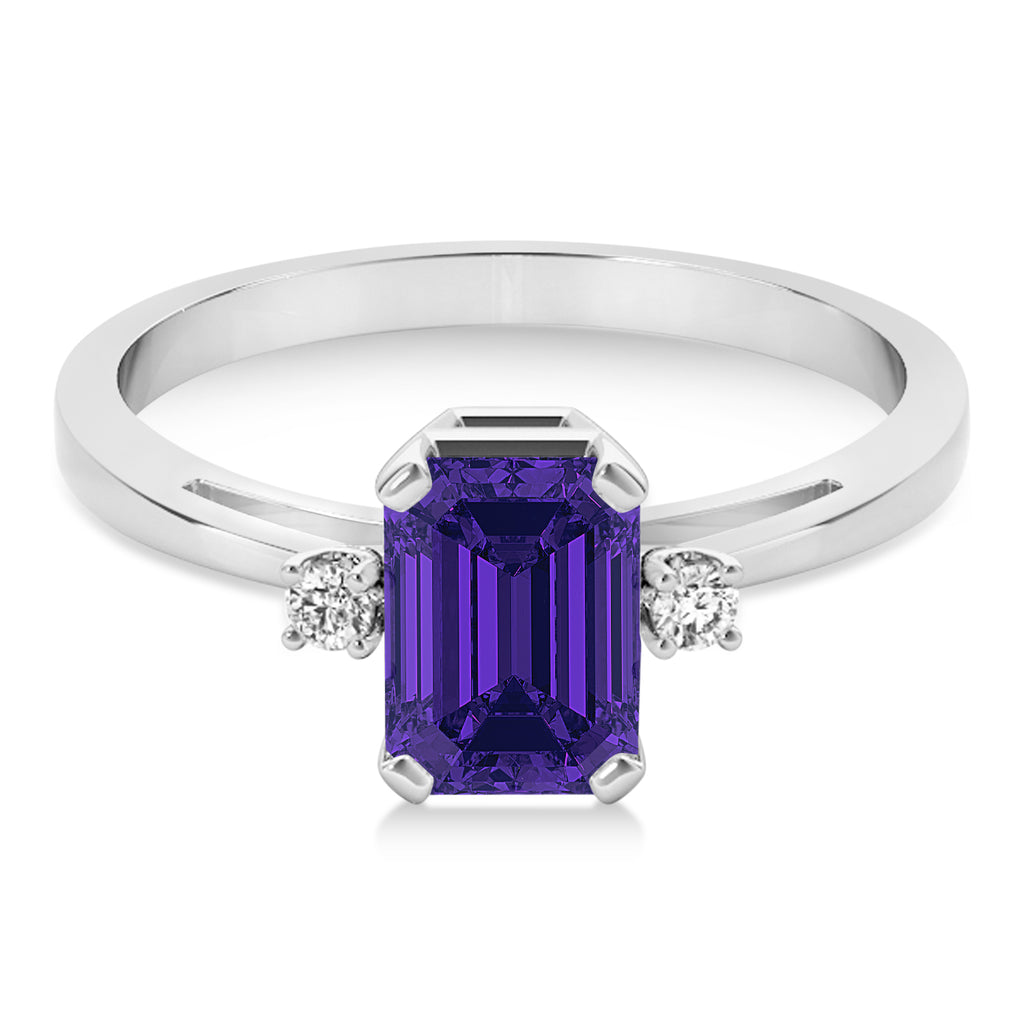 Tanzanite Emerald Cut Three-Stone Ring 14k White Gold (1.04ct)