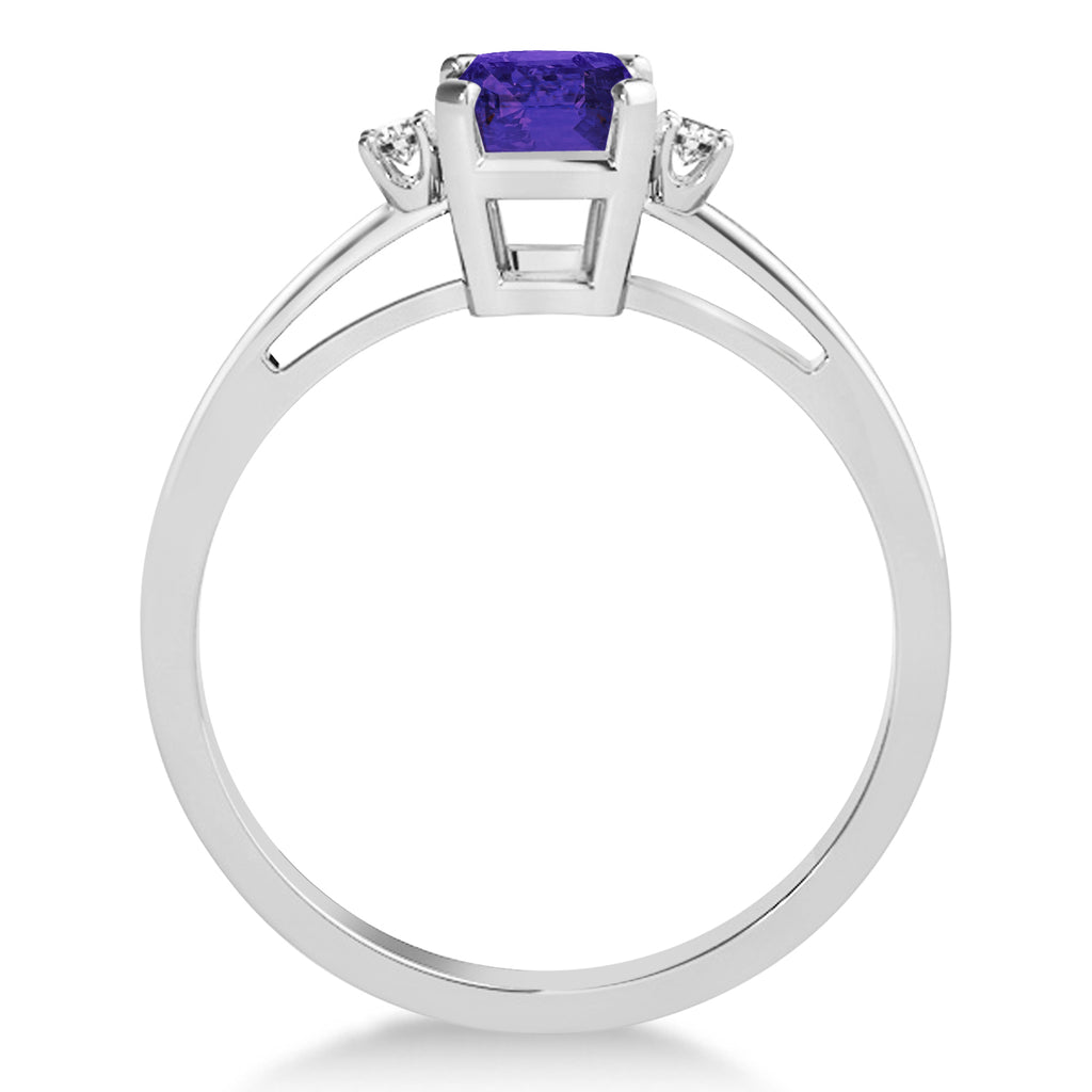 Tanzanite Emerald Cut Three-Stone Ring 14k White Gold (1.04ct)