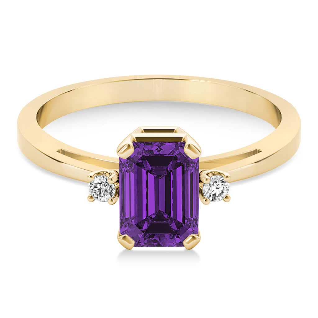 Amethyst Emerald Cut Three-Stone Ring 18k Yellow Gold (1.04ct)