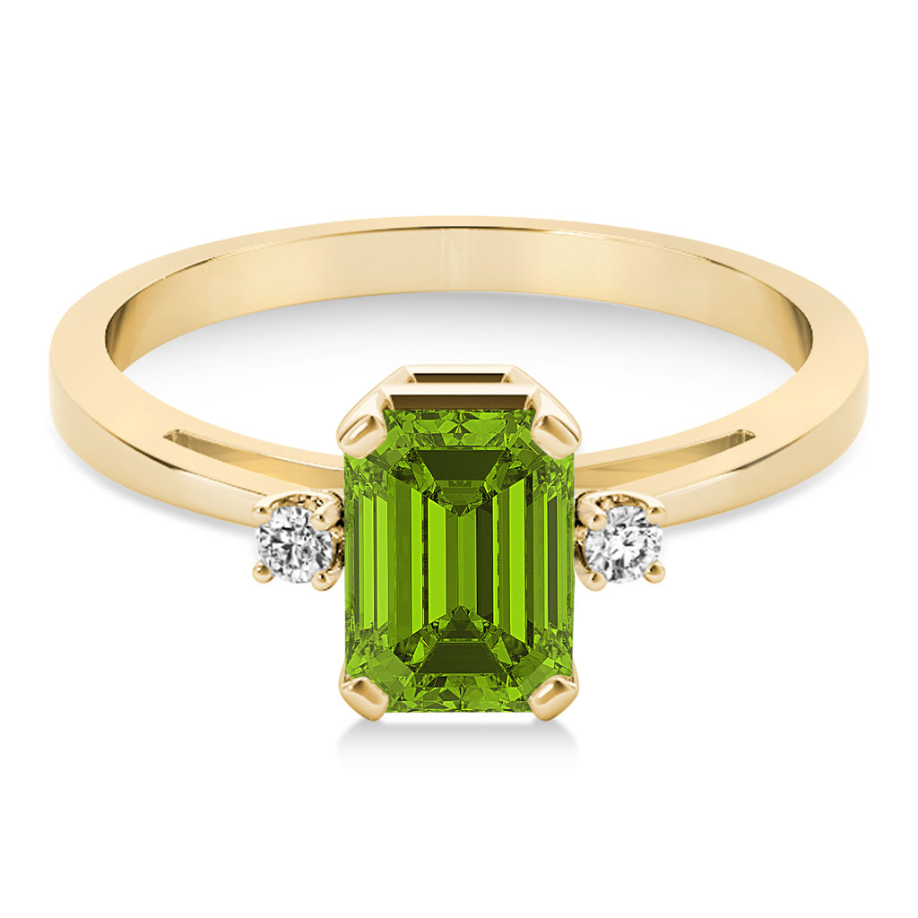 Peridot Emerald Cut Three-Stone Ring 18k Yellow Gold (1.04ct)