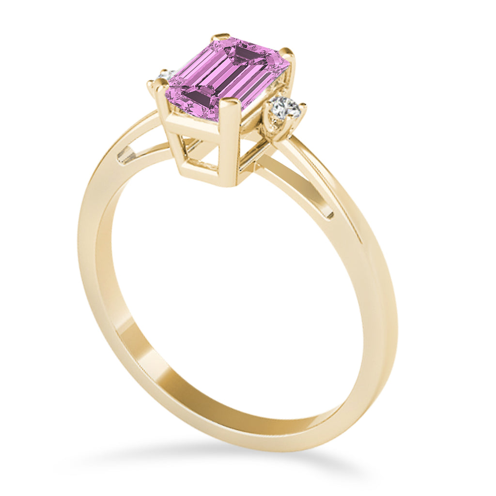 Pink Sapphire Emerald Cut Three-Stone Ring 18k Yellow Gold (1.04ct)