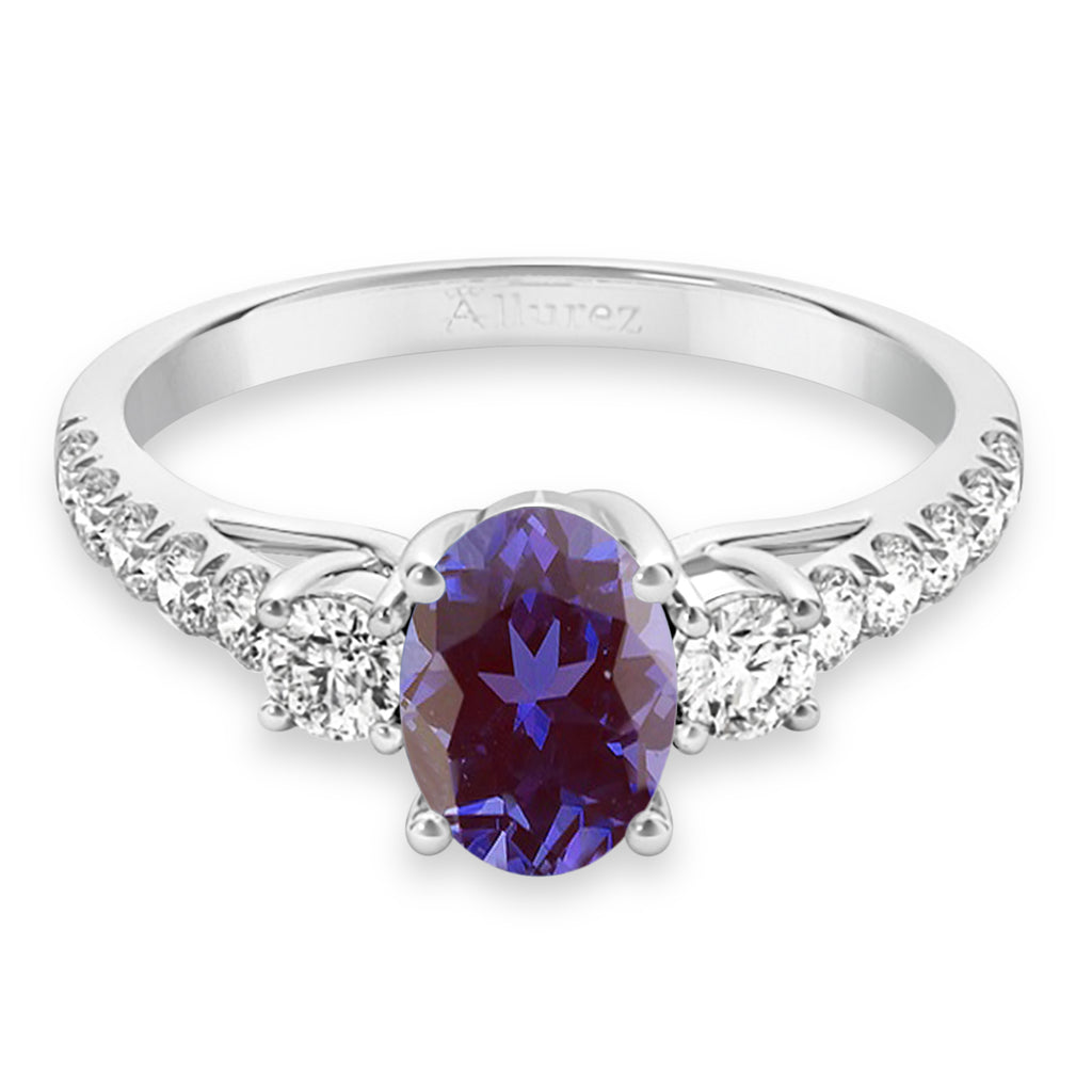 Oval Cut Lab Alexandrite & Diamond Engagement Ring 14k White Gold (1.40ct)