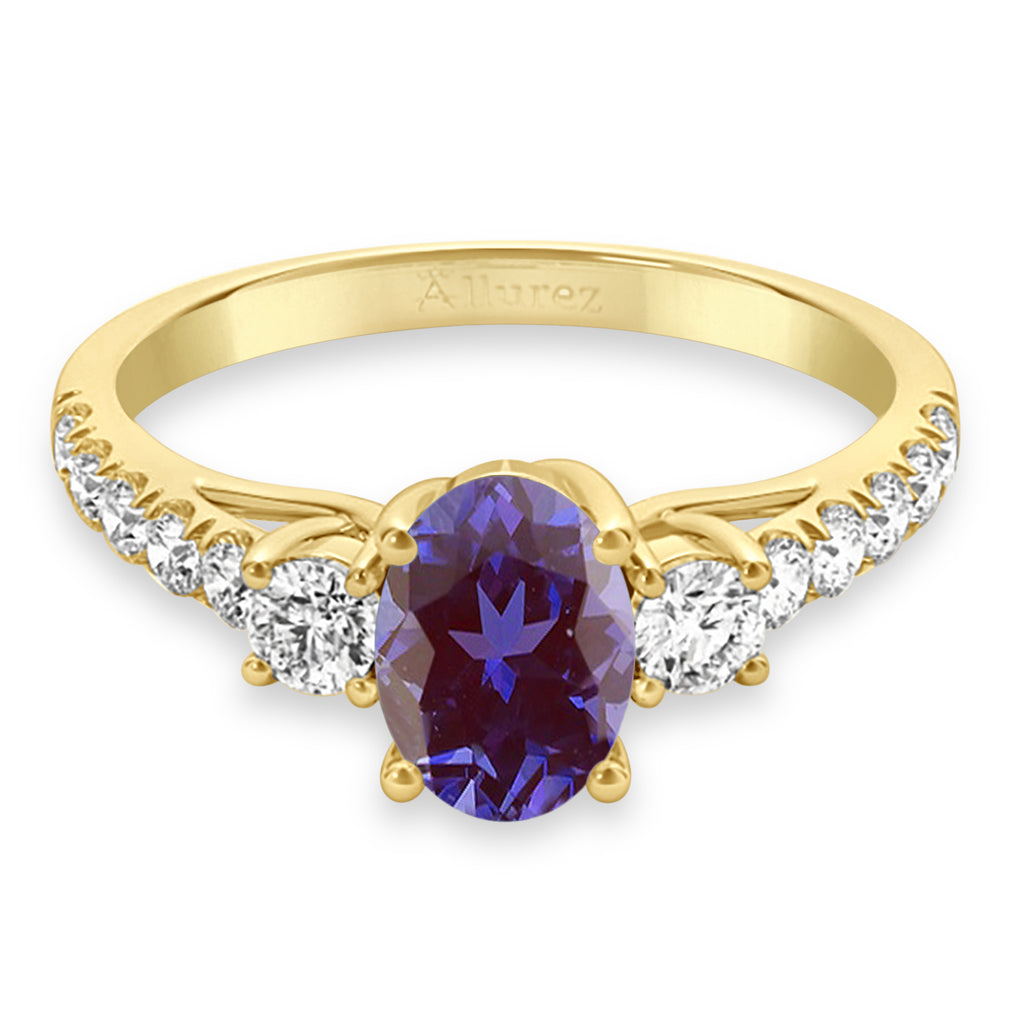 Oval Cut Lab Alexandrite & Diamond Engagement Ring 14k Yellow Gold (1.40ct)