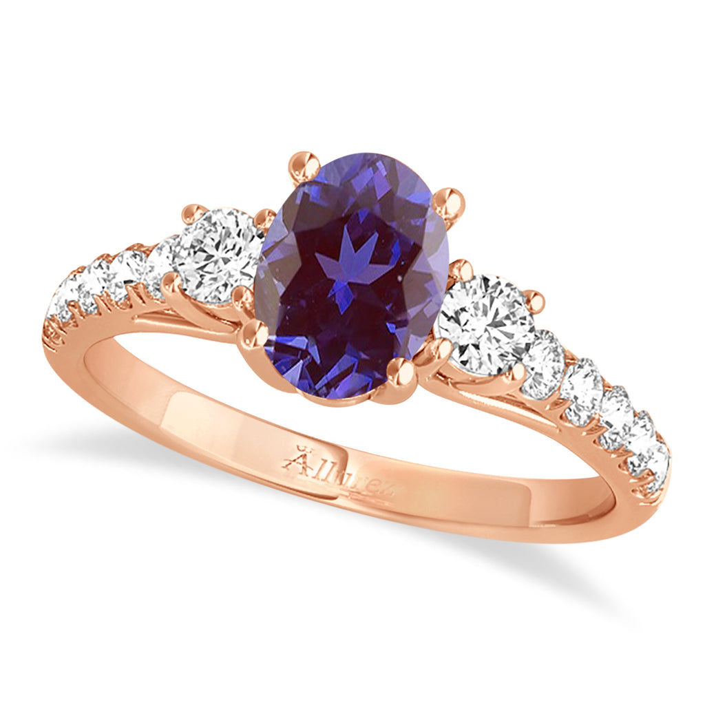 Oval Cut Lab Alexandrite & Diamond Engagement Ring 18k Rose Gold (1.40ct)