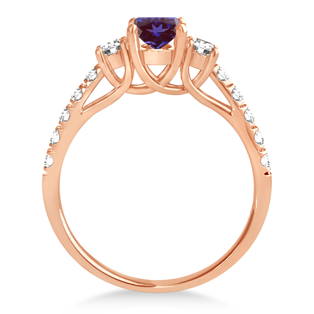 Oval Cut Lab Alexandrite & Diamond Engagement Ring 18k Rose Gold (1.40ct)