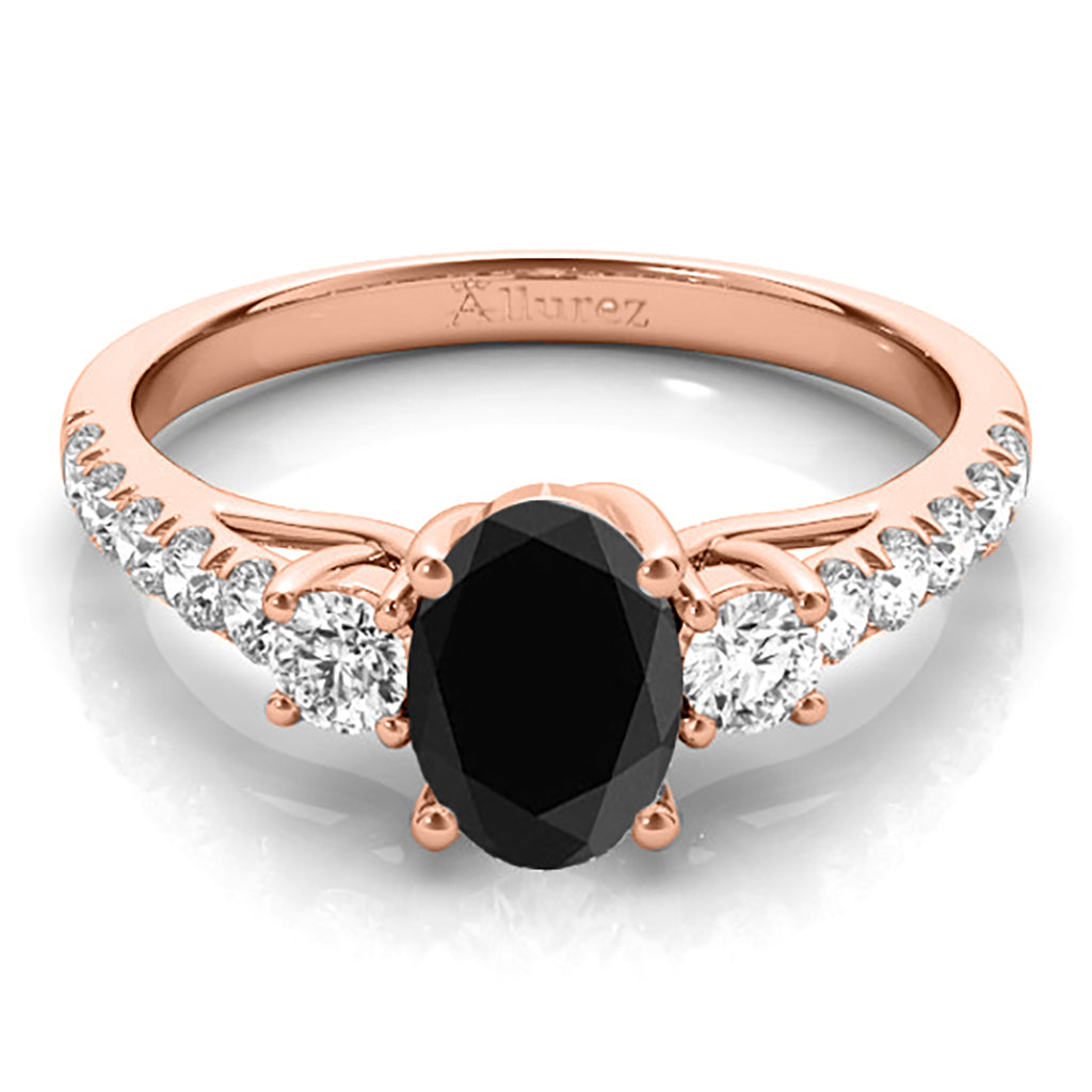 Oval Cut Black Diamond & Diamond Engagement Ring 14k Rose Gold (1.40ct)