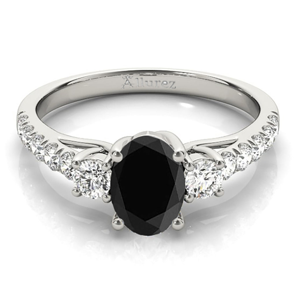 Oval Cut Black Diamond & Diamond Engagement Ring 14k White Gold (1.40ct)